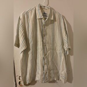 Tommy Bahama Cream and Blue Linen Striped Shirt